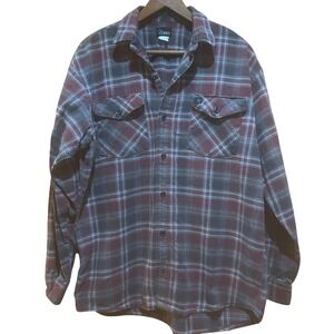Vtg Codet Flannel Shirt Mens L Plaid Burgundy *READ Grunge Heavyweight Workshirt